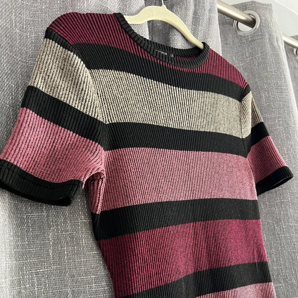 Cotton On short sleeve striped sweater dress, black, grey, pink, magenta - Large - Picture 3 of 12
